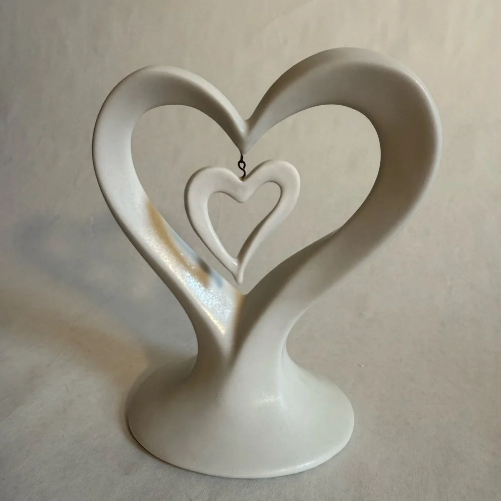 Elegant White Porcelain Double Heart Figurine NWT